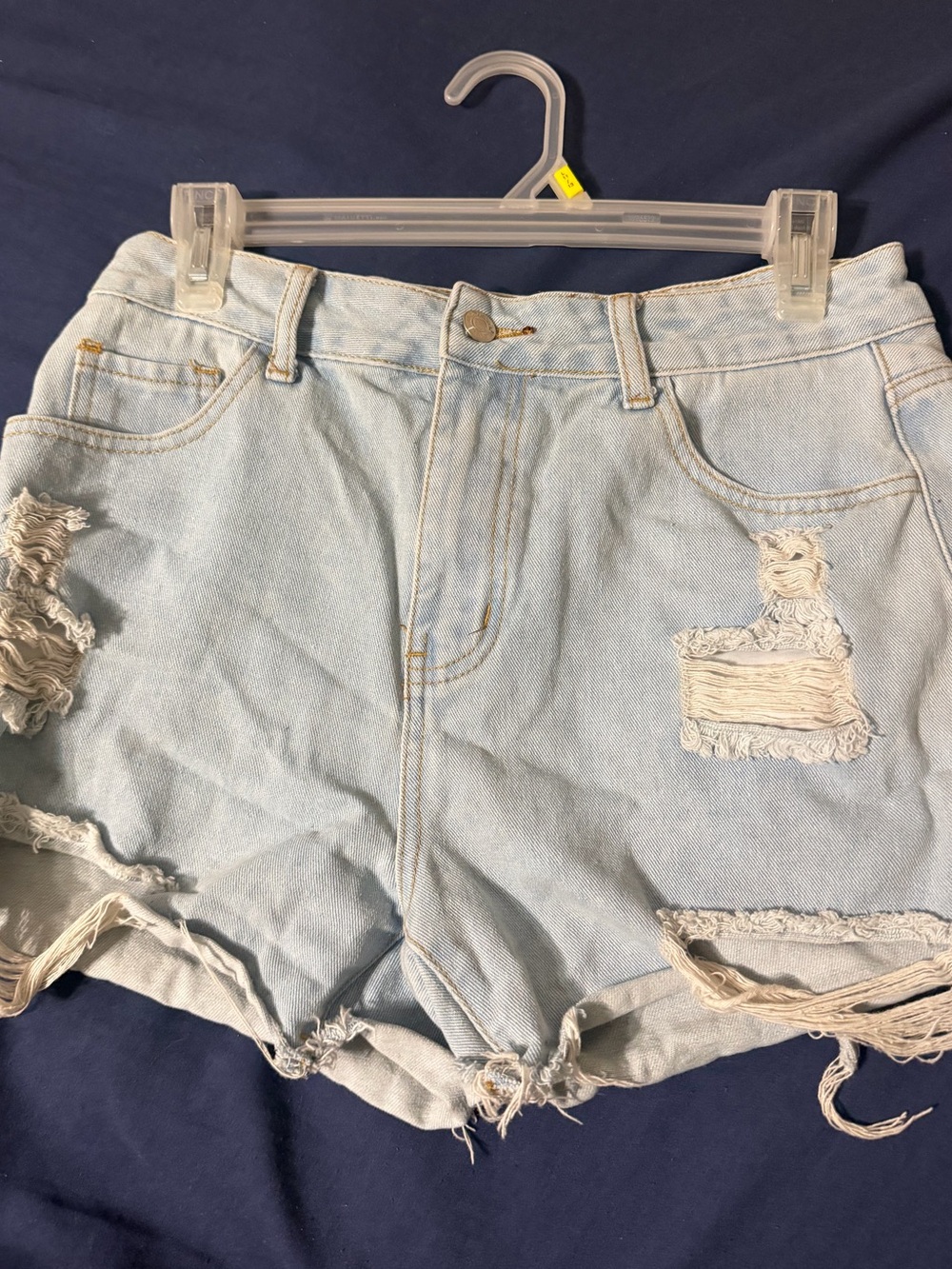 SHEIN Light Blue Distressed Ripped Denim Shorts